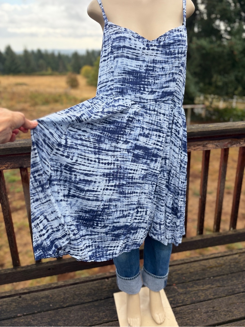 Torrid Navy White Tie-Dye Skater Dress Adjustable Straps Pockets Size 3X Hippie